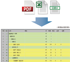 設計書のカンタン取り込み（PDF/Excel/CSV）